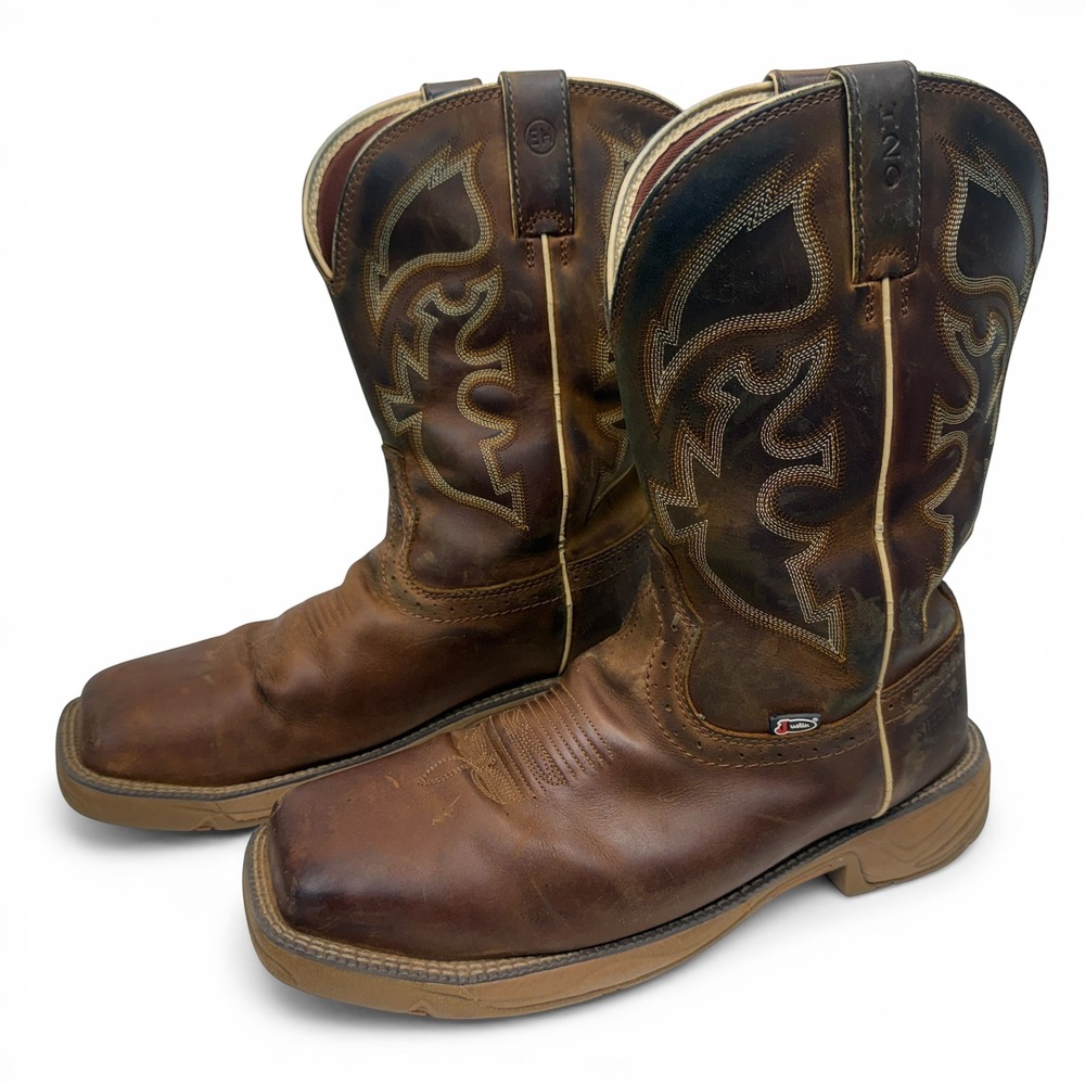 Justin Stampede Rush Western Work Boots Mens Size 12D Waterproof Leather